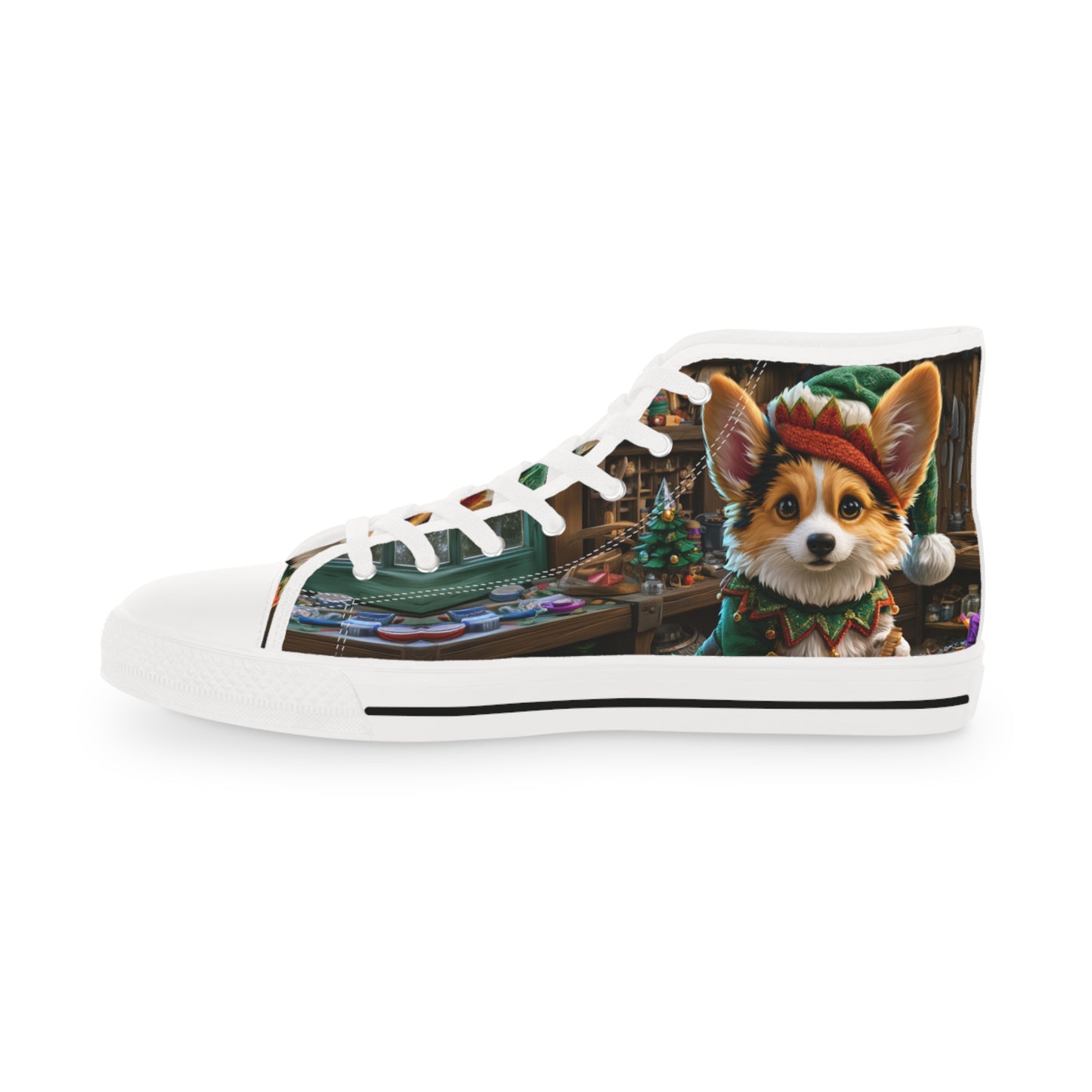 Santa's Little Helper Holiday Elf High Tops - Festive Corgi Men's Sneakers