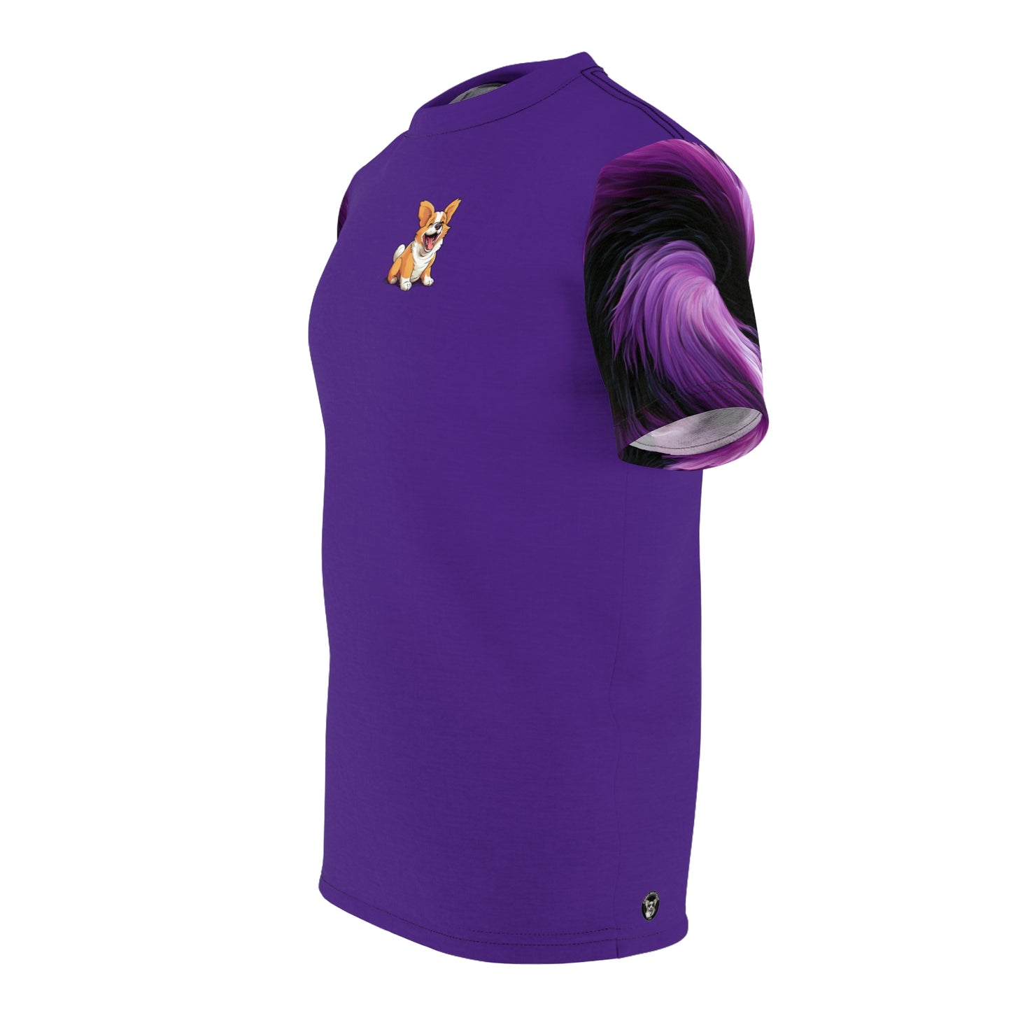 Jolly Jiggling Corgi Artistic Unisex Purple Bold Fashion Tee — Cool Corgi Illustration T‑Shirt