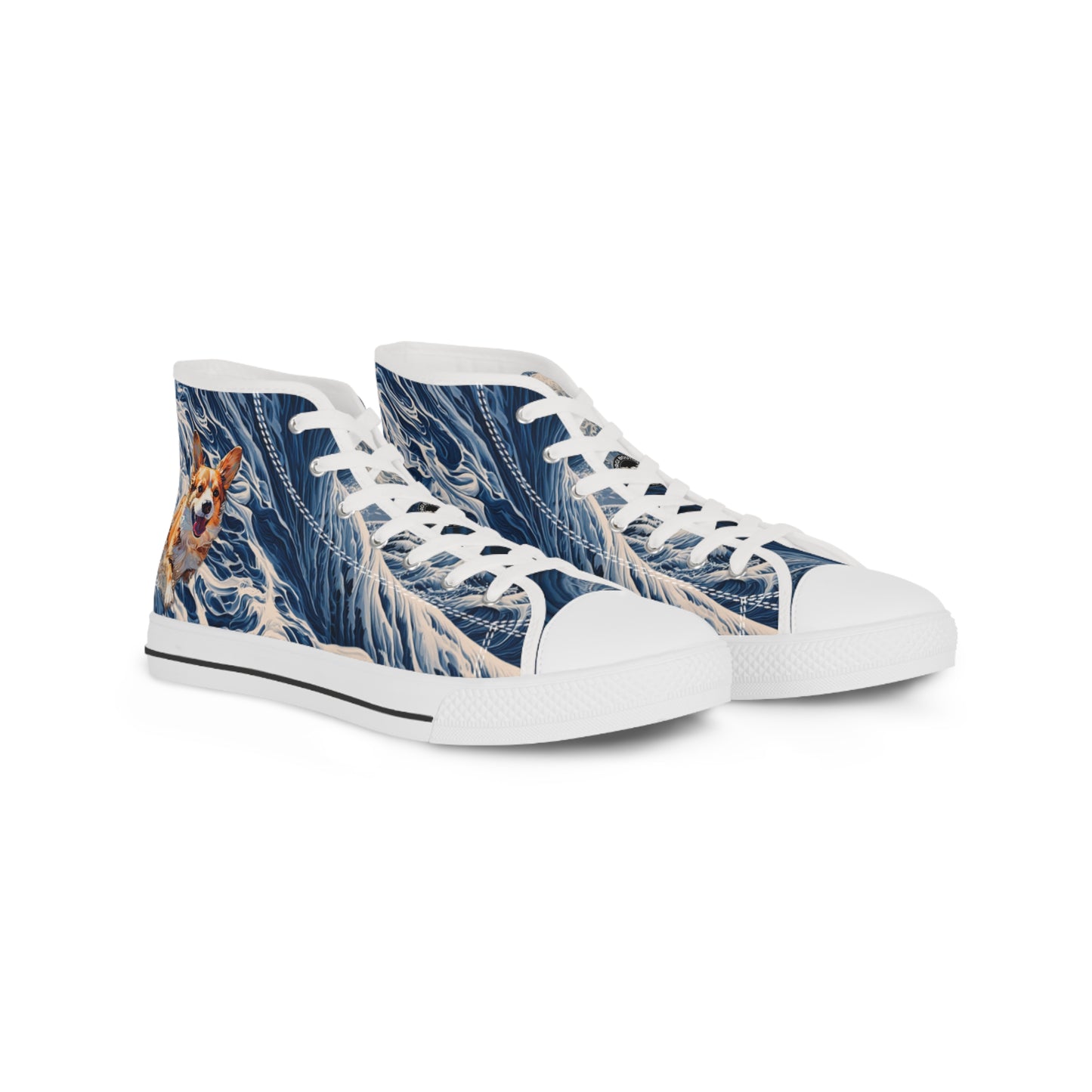 Coastal Corgi Big Blue Ocean Wave Men's High Top Casual Canvas Sneakers