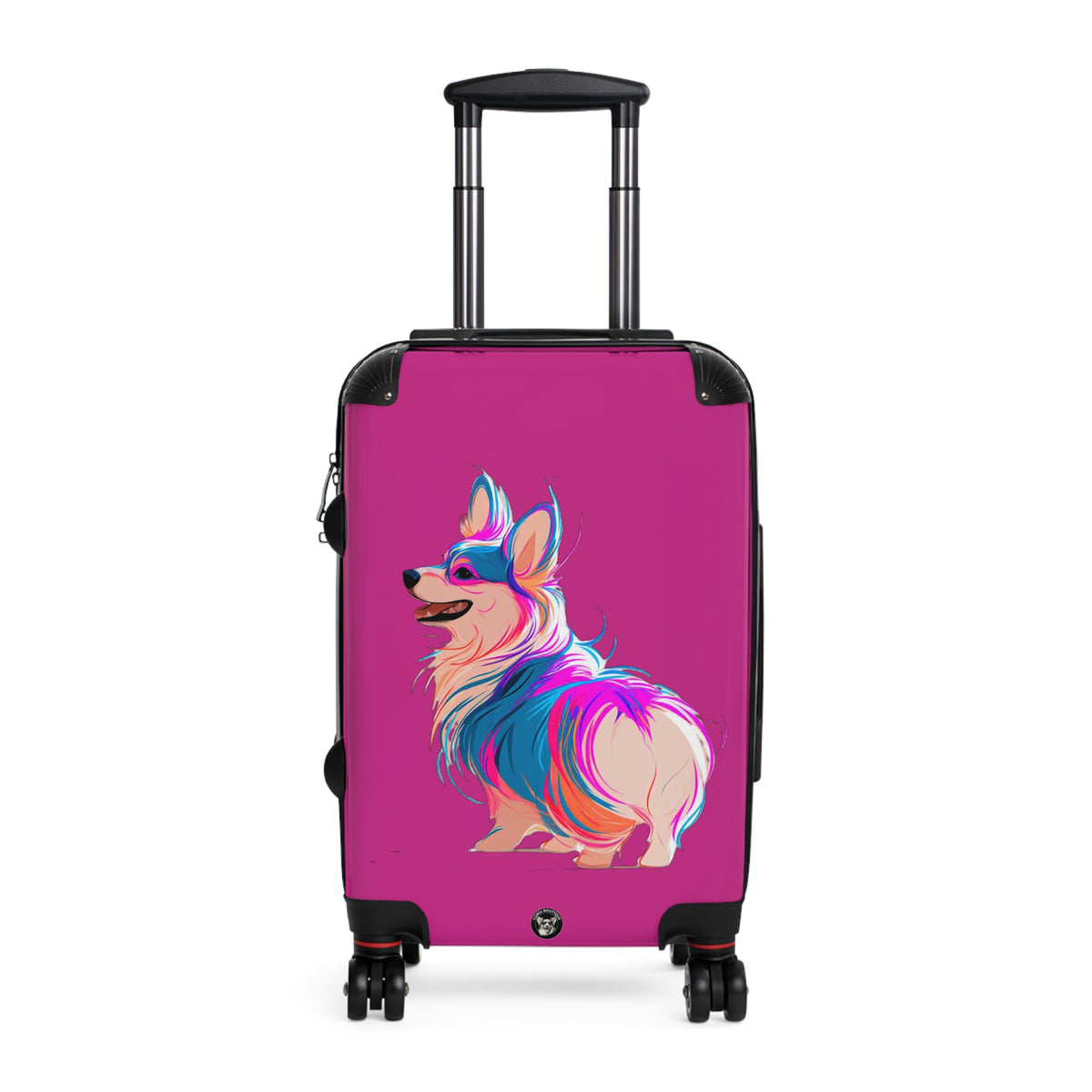 Party Punk Rock Pup Colorful Corgi Suitcases — Vibrant Fuchsia Rolling Luggage