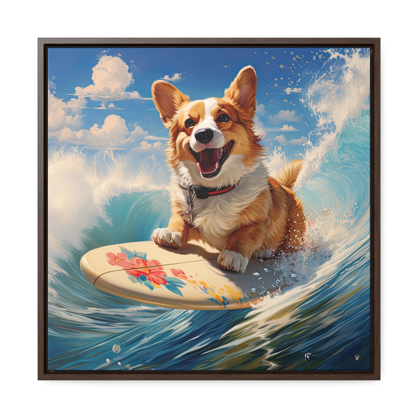 Cowabunga Corgi - Framed on Canvas