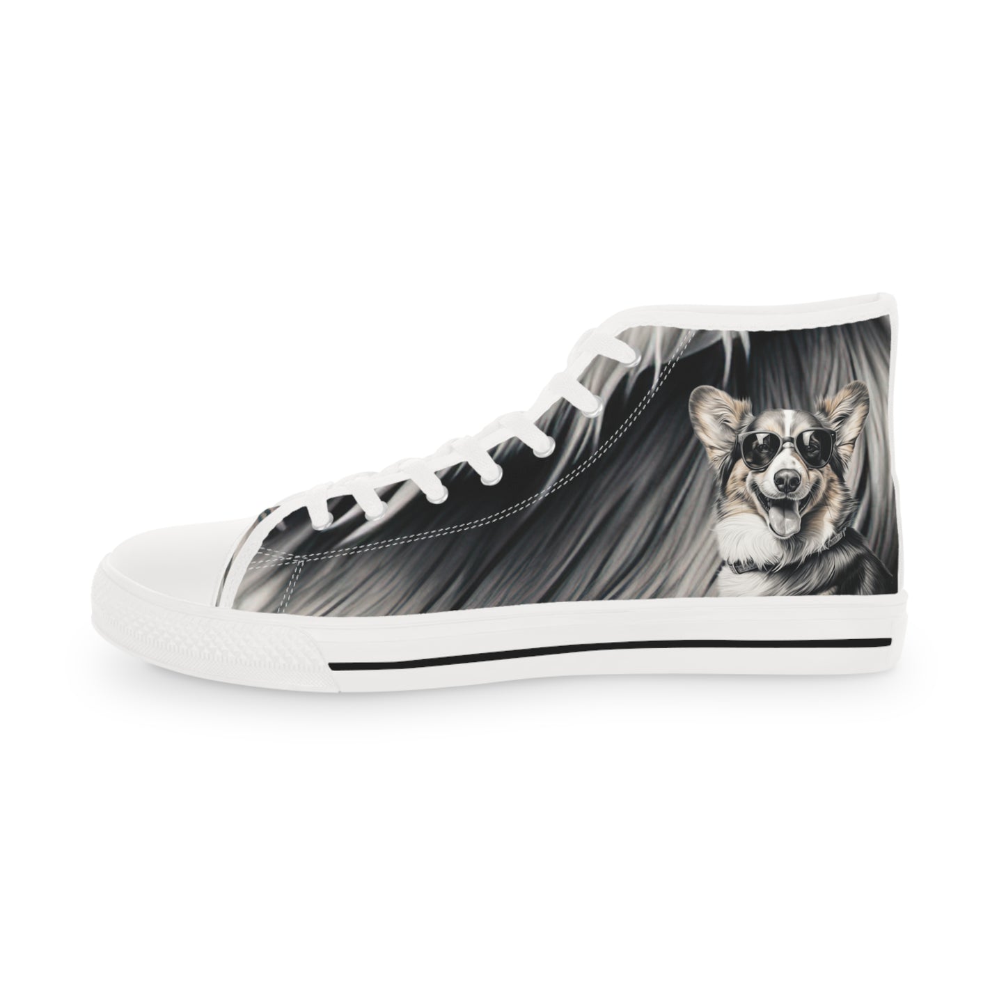 Corgi Cool Portrait in Shades Men's High Top Casual Black & White Canvas Sneakers