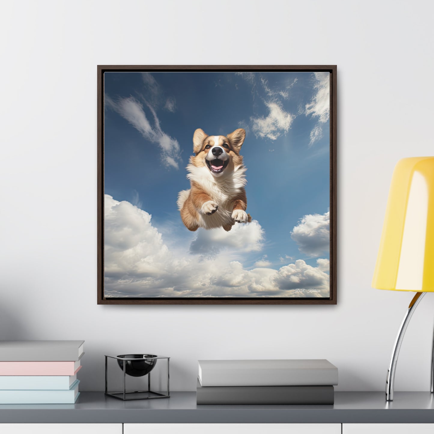 Flying Corgi - Framed on Canvas