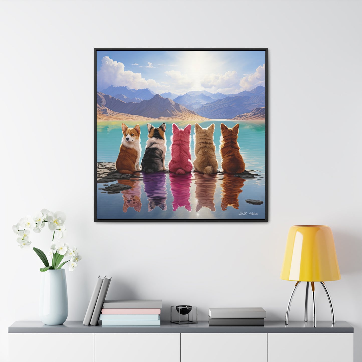 Corgi Lake - Framed on Canvas