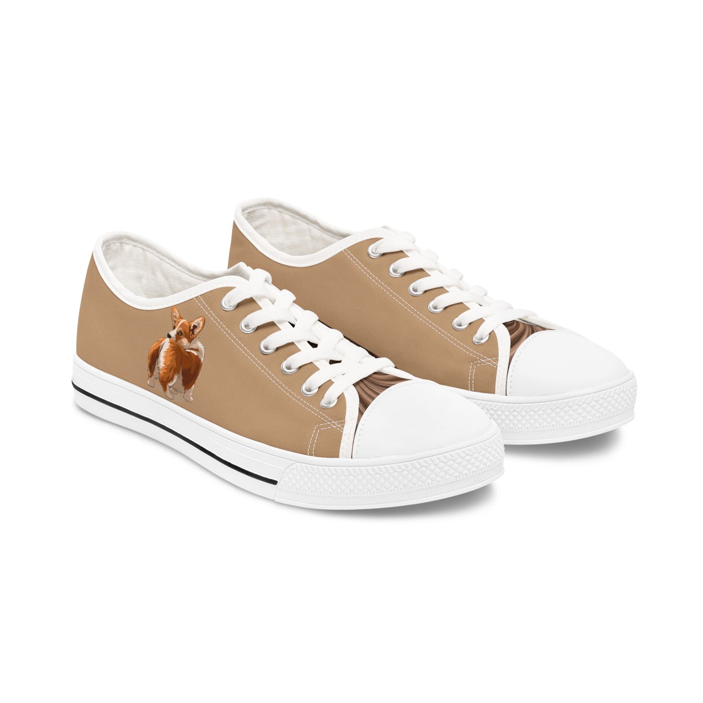 Butt What? Talk To The Butt Contemptuous Corgi Women’s Low Top Casual Tan Canvas Sneakers