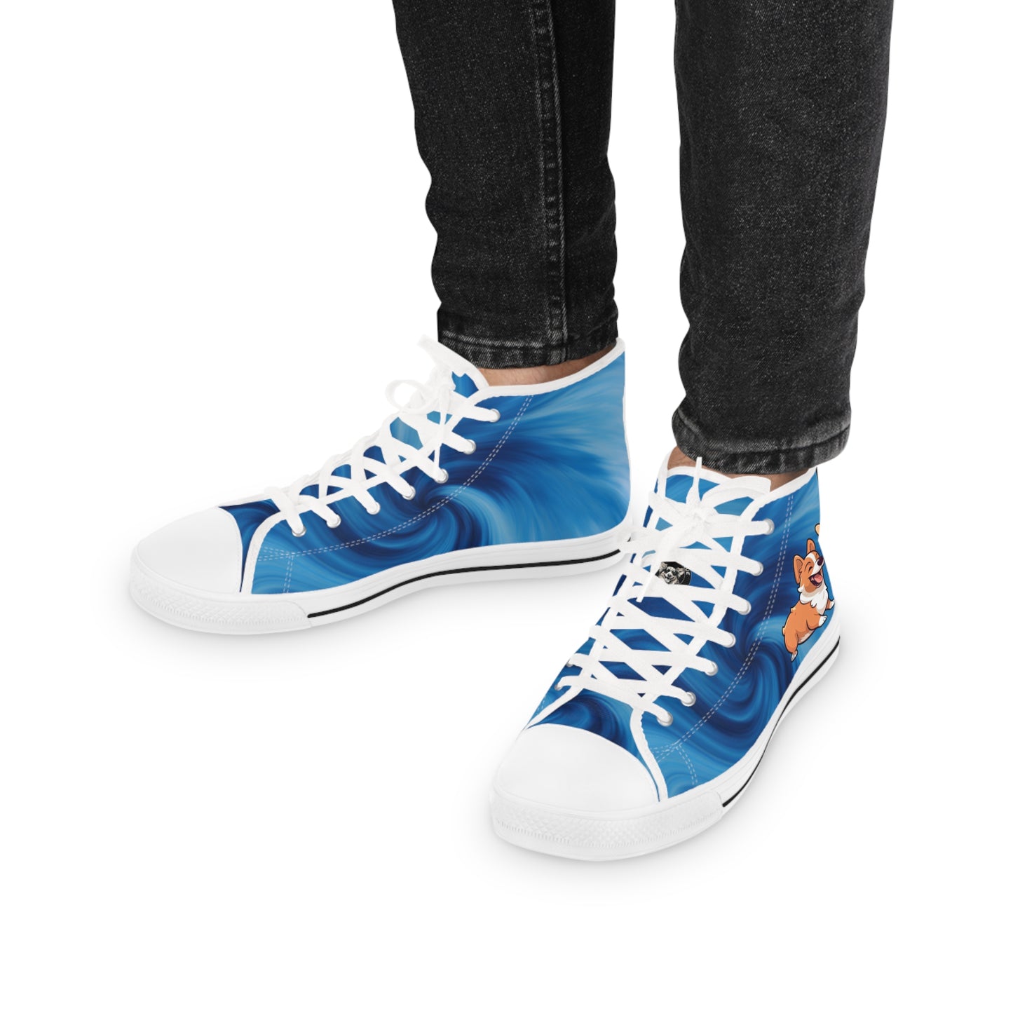 Best Mates Men's Cute Animated Corgis Casual Canvas Carolina Blue Low Top Sneakers