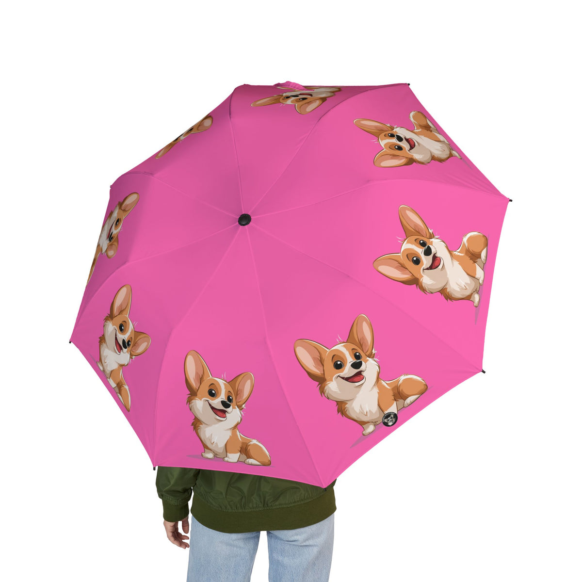 Cute Corgi Puppy Animation Foldable Umbrella — Pink Corgi Travel Parasol
