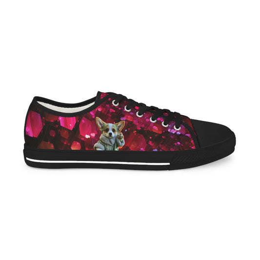 Baby Corgi Men's Space Glitter Casual Canvas Low Top Sneakers - May the Corgi Be With You!
