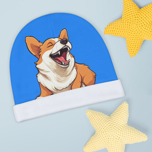 Comical Corgi All Smiles Blue Baby Beanie