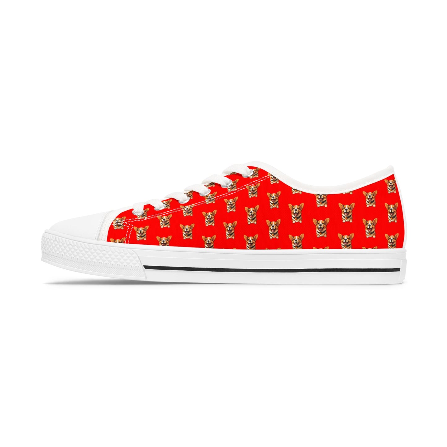 Puppy Love Red Smiling Corgi Print Women's Low Top Casual Canvas Sneakers