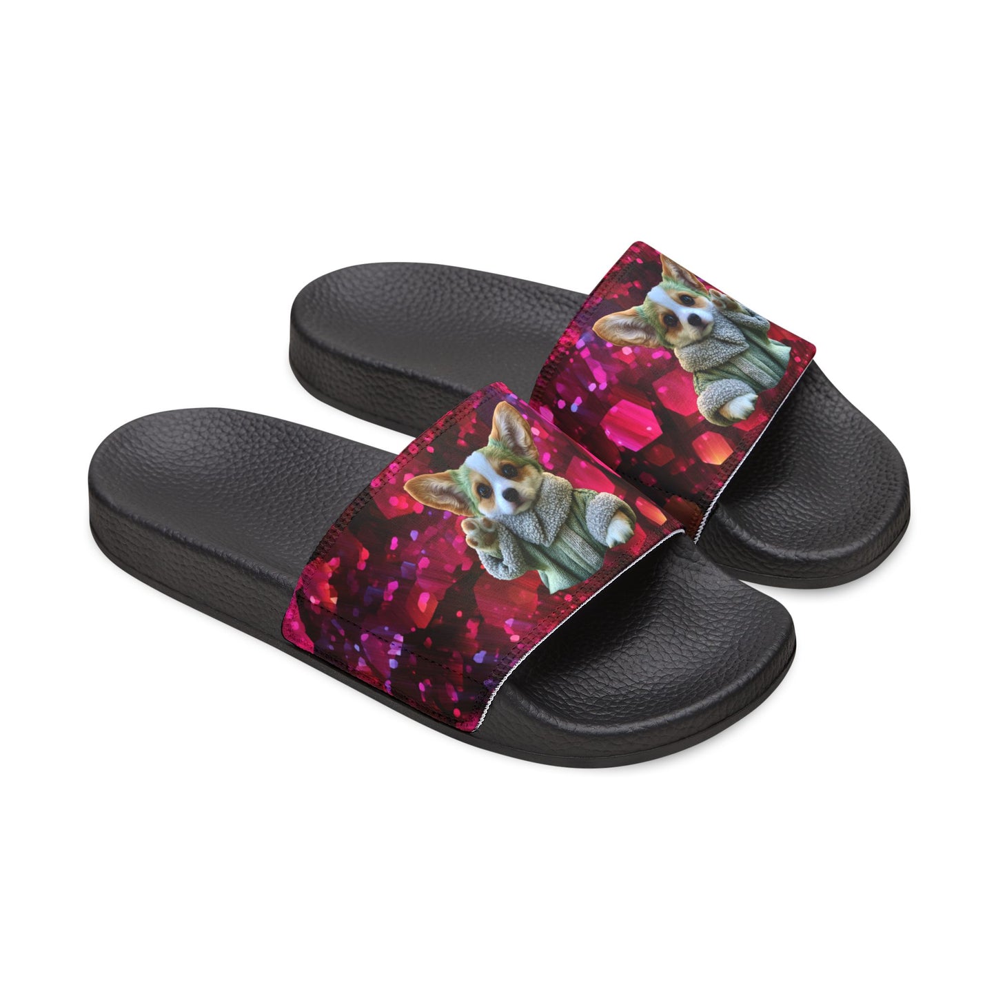 Baby Corgi Space Glitter Women's Casual Slide Sandals - May the Corgi Be With You