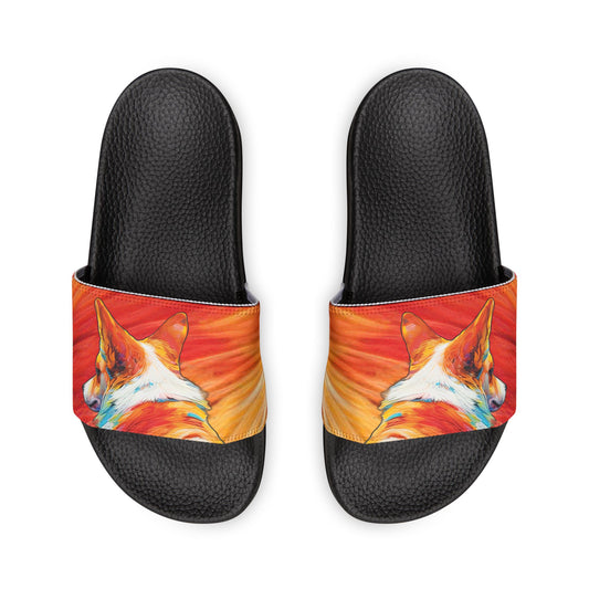 Peekaboo Corgi Vibrant Artistic Women's Casual Slide Sandals - Pool & Beach Slides