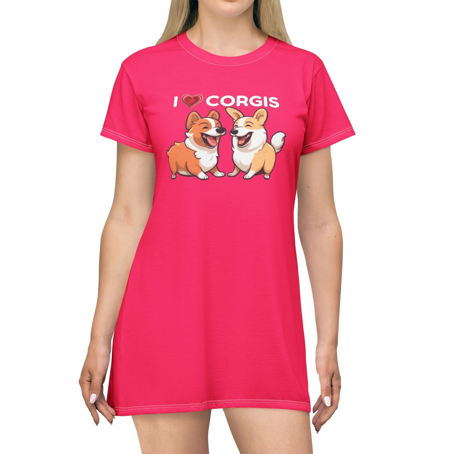 Robe T-Shirt Rose J'adore les Corgis