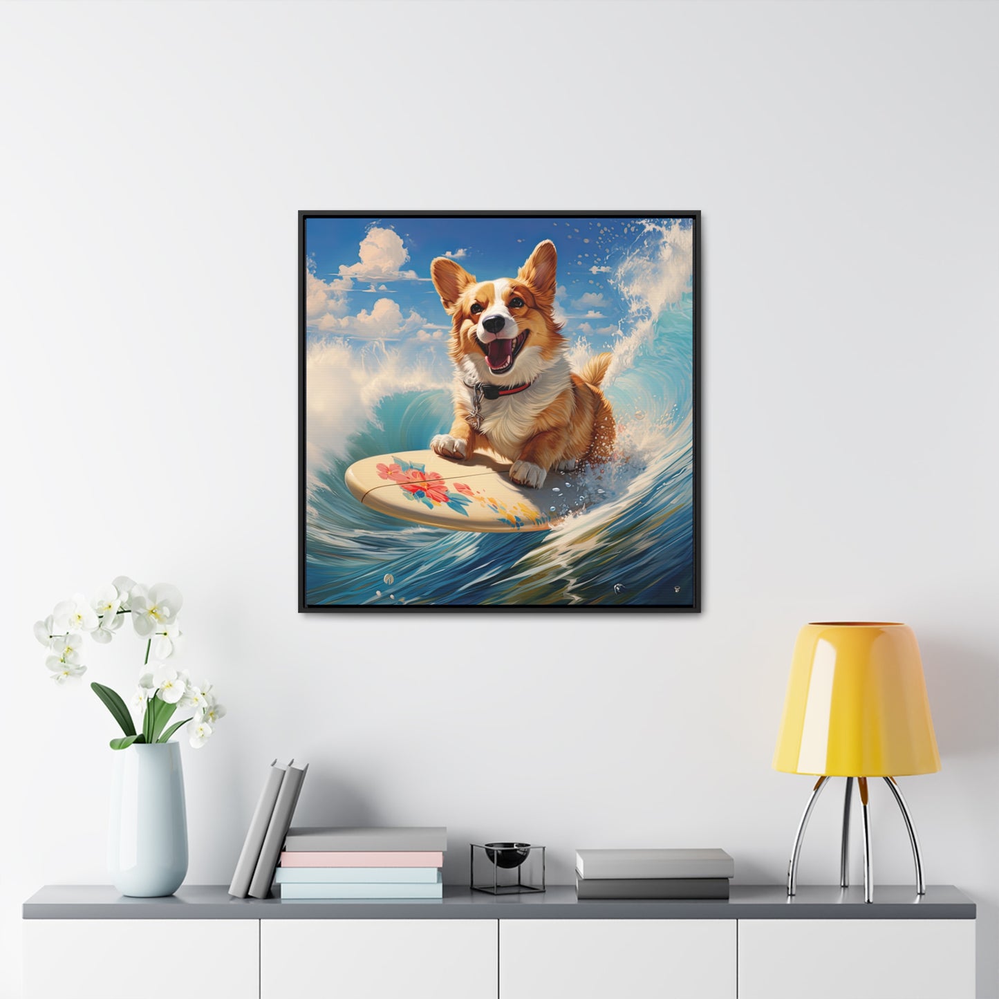 Cowabunga Corgi - Framed on Canvas