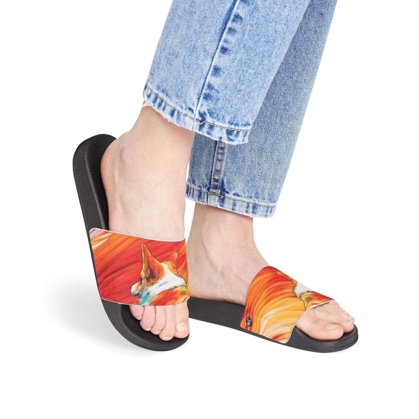 Peekaboo Corgi Vibrant Artistic Women's Casual Slide Sandals - Pool & Beach Slides