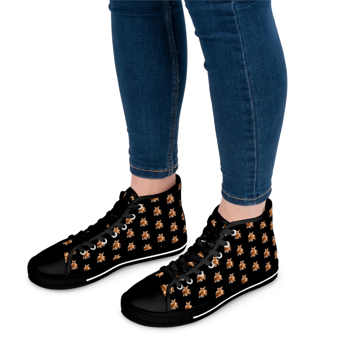 Corgi Contempt Mosaic Pattern Women's High Top Casual Black Canvas Sneakers