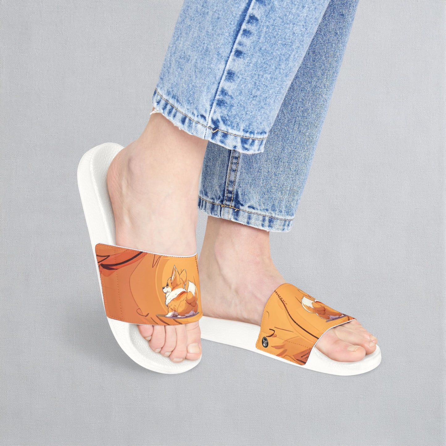 Cutie Patootie Corgi Autumn Orange Women's Slide Sandals - Casual Pool & Beach Slides