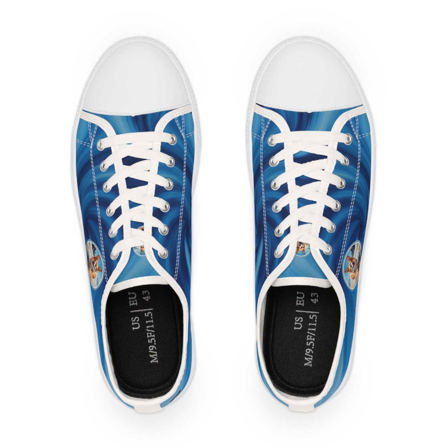 Coastal Corgi Blue Swirl Men's Low Top Casual Canvas Sneakers