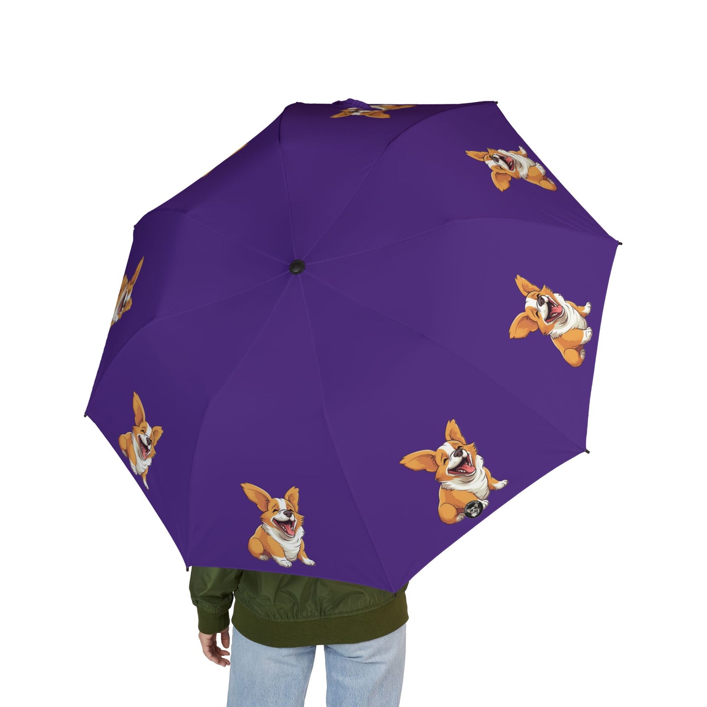 Jolly Jiggling Animated Corgi Foldable Umbrella — Compact Semi‑Automatic Purple Rain Parasol