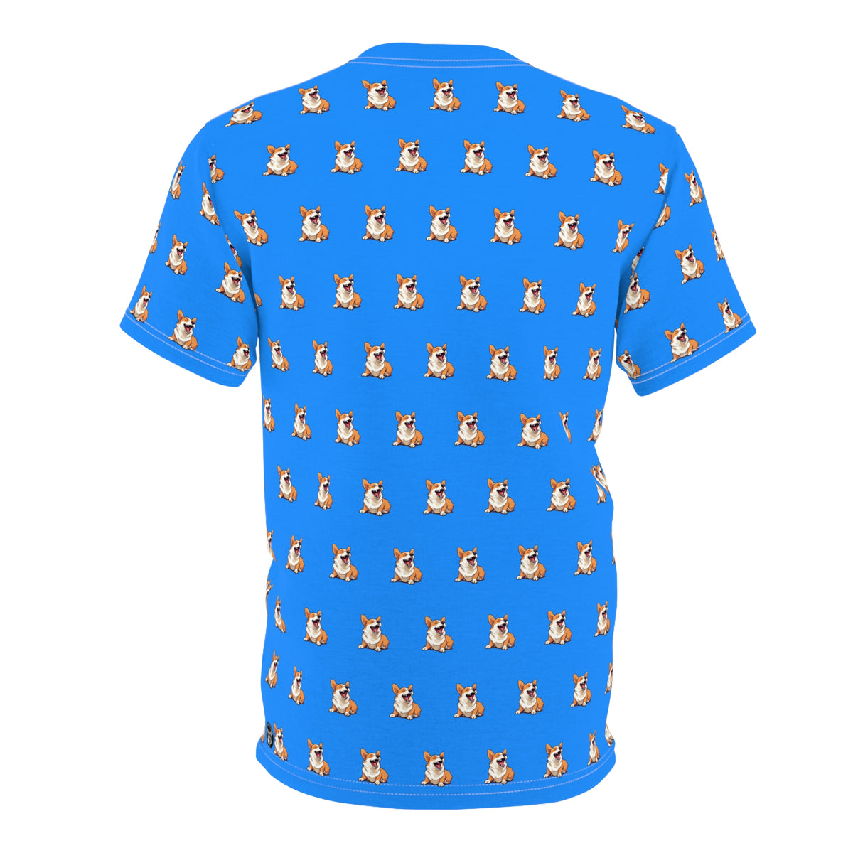Comical Corgi All Smiles Unisex Bold Fashion Tee - Happy Pup on Poolside Pop Blue