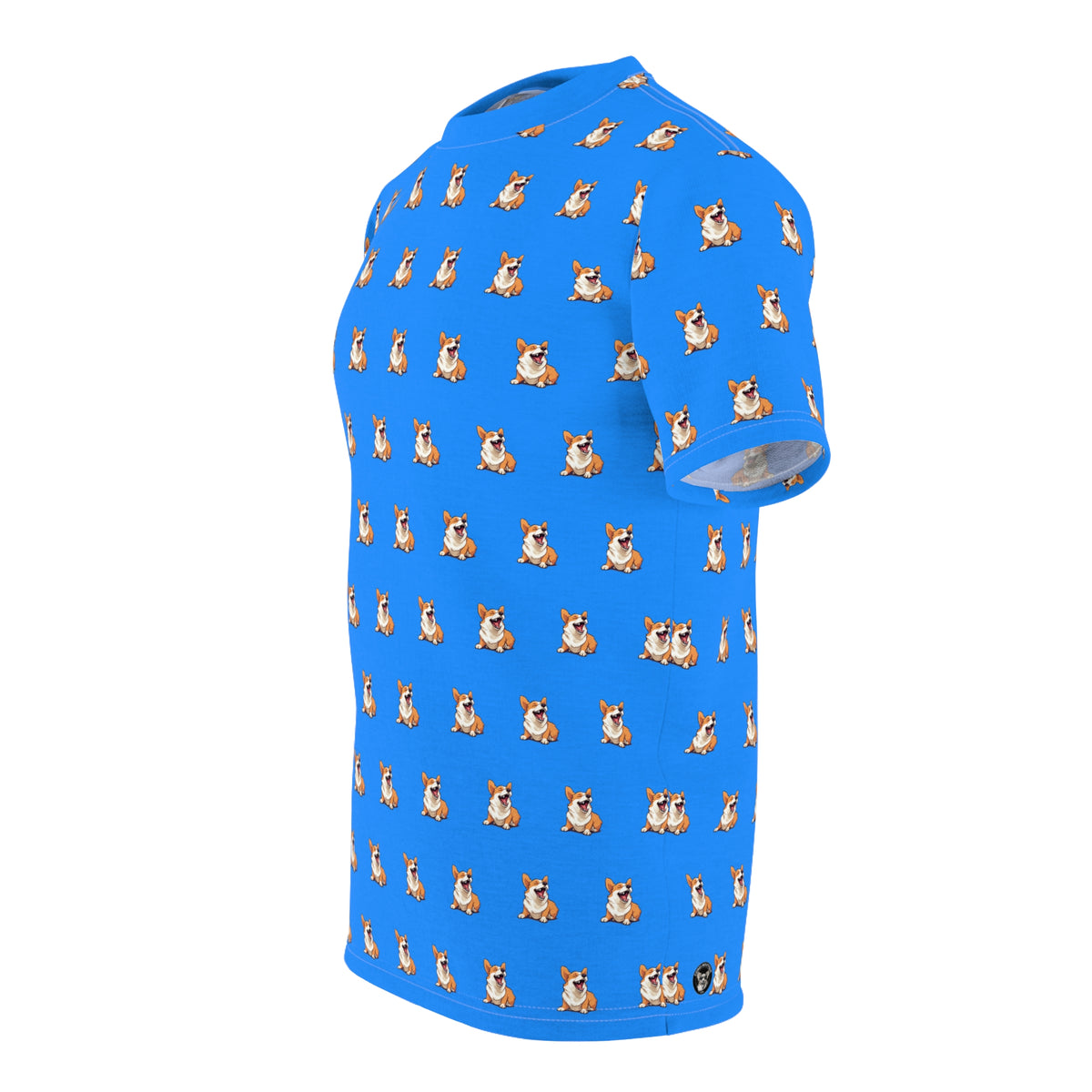 Comical Corgi All Smiles Unisex Bold Fashion Tee - Happy Pup on Poolside Pop Blue