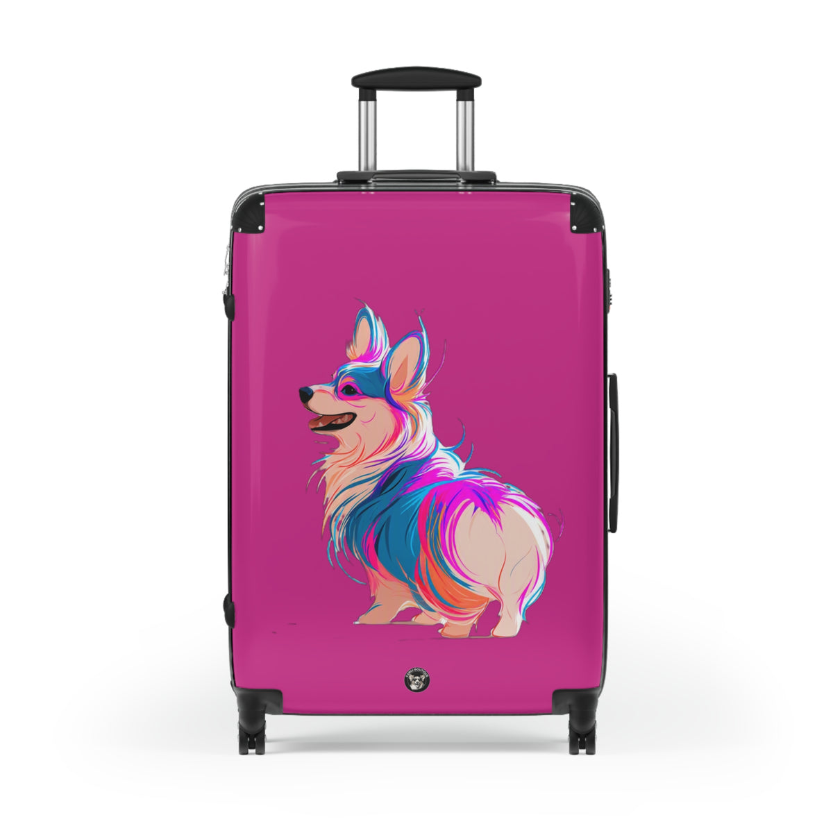 Party Punk Rock Pup Colorful Corgi Suitcases — Vibrant Fuchsia Rolling Luggage