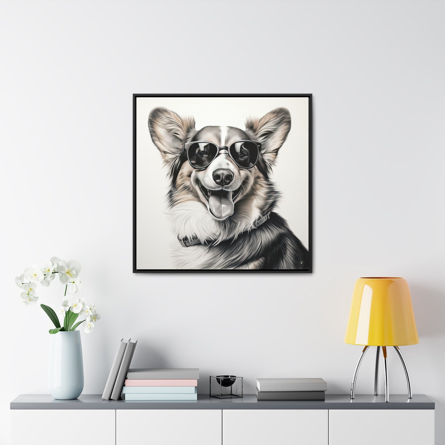 Corgi Cool - Framed on Canvas