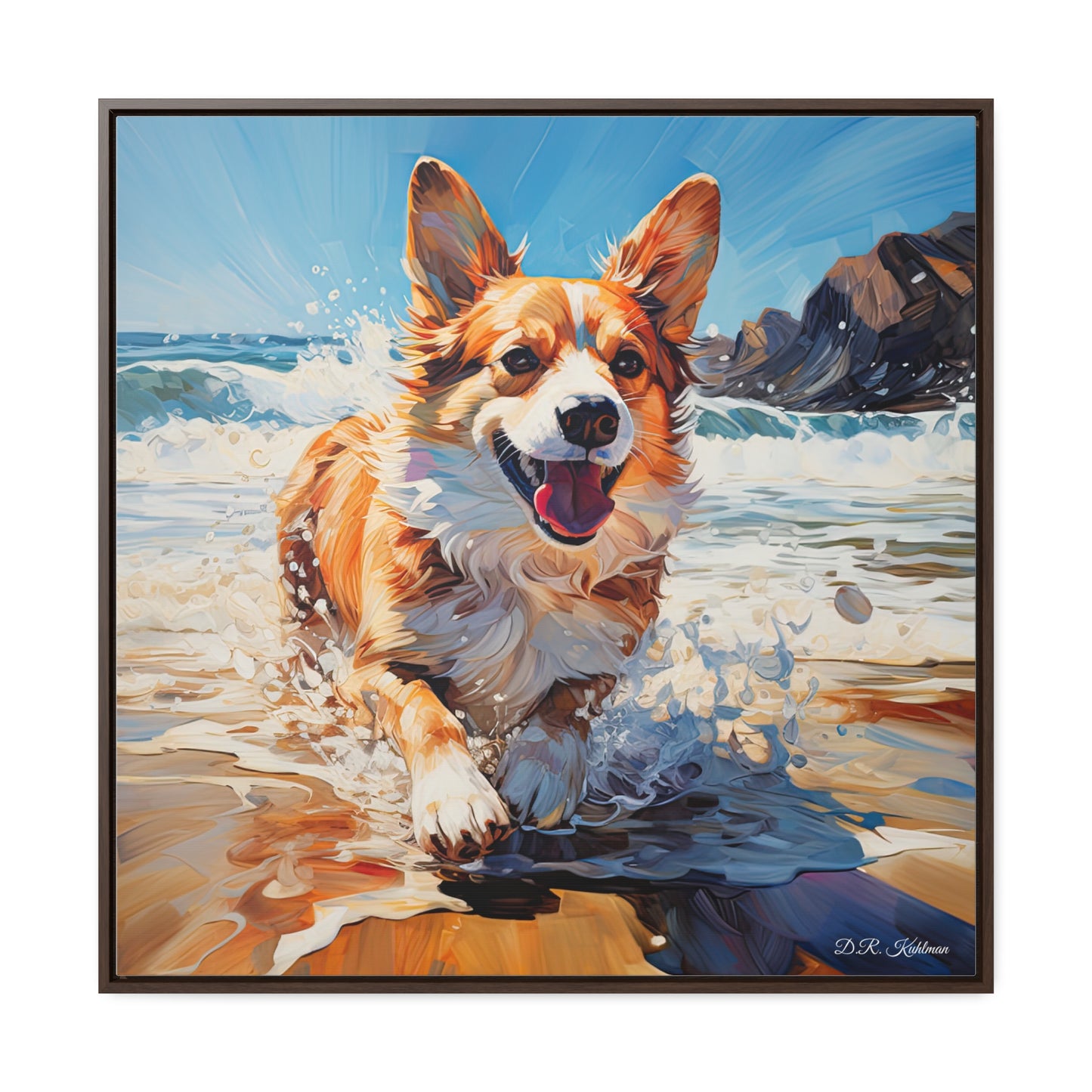 Coastal Corgi - Framed on Canvas