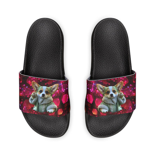 Baby Corgi Space Glitter Women's Casual Slide Sandals - May the Corgi Be With You