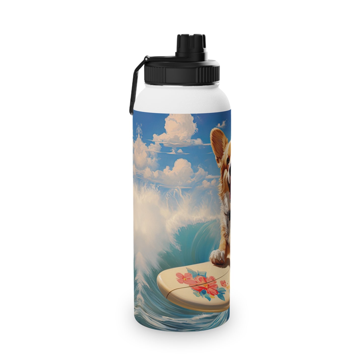 Cowabunga Corgi - Water Bottle with Sport Lid