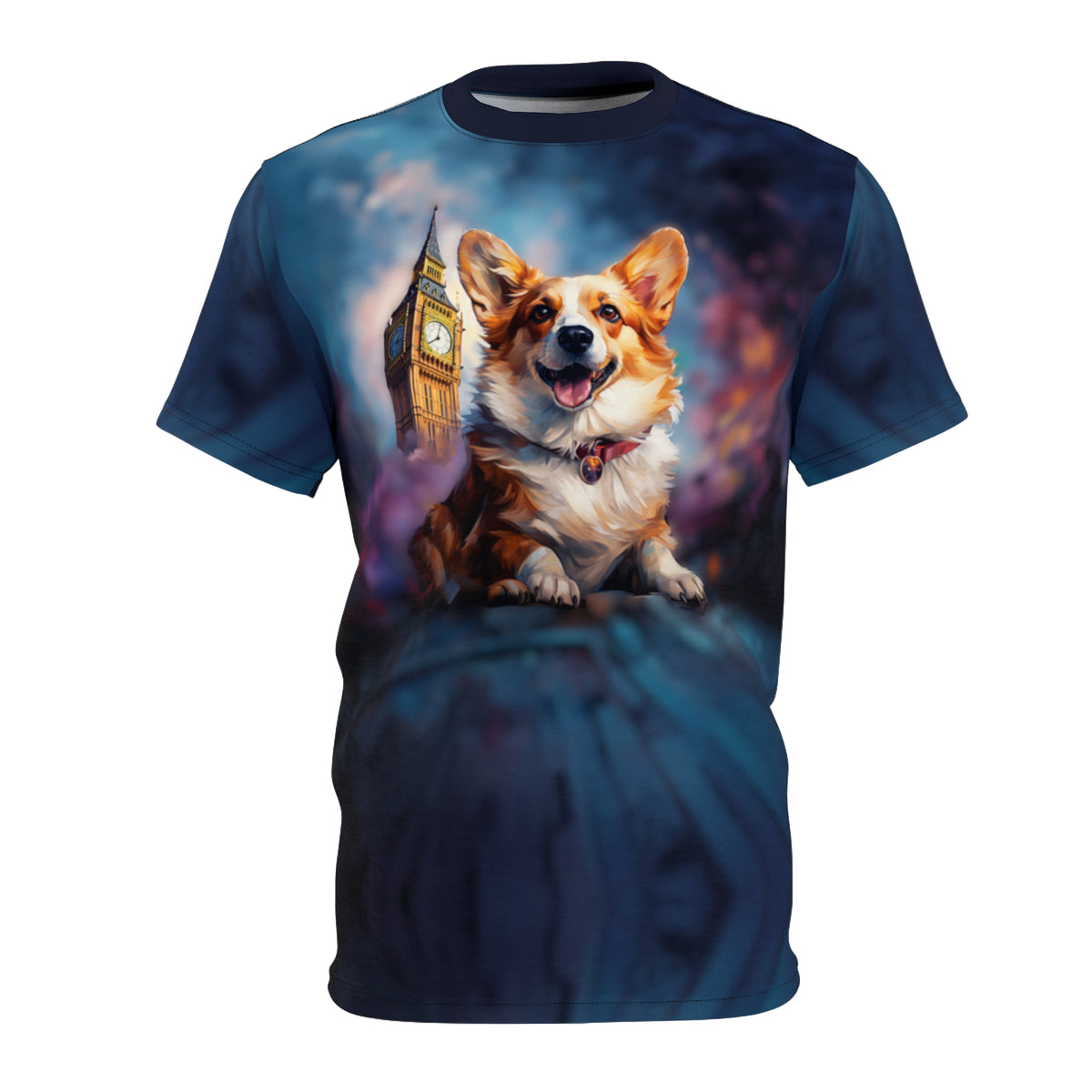 Corgi & Ben in London Unisex Bold Tee - British Corgi on Monarch Navy