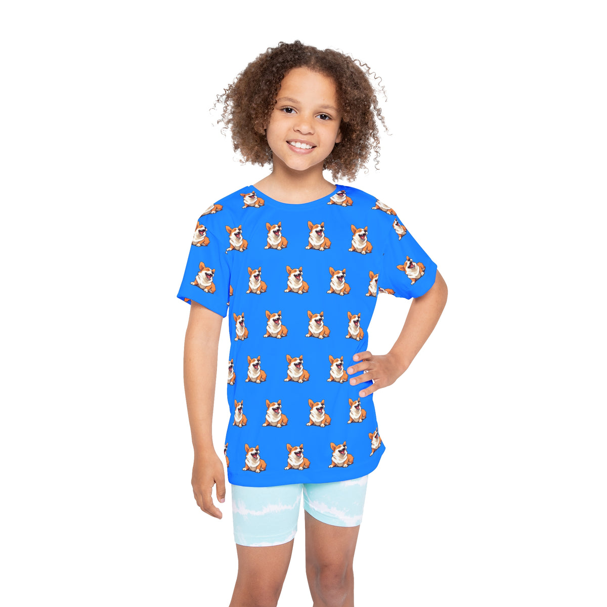 Comical Corgi All Smiles Kid's Blue Sports Tee