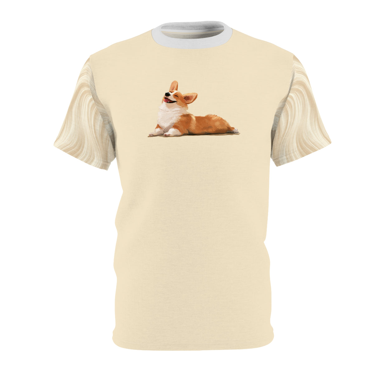 Giddy Sploot Bold Fashion Tee - Creamy Champagne with a Sleeve Swirl Graphic T-Shirt
