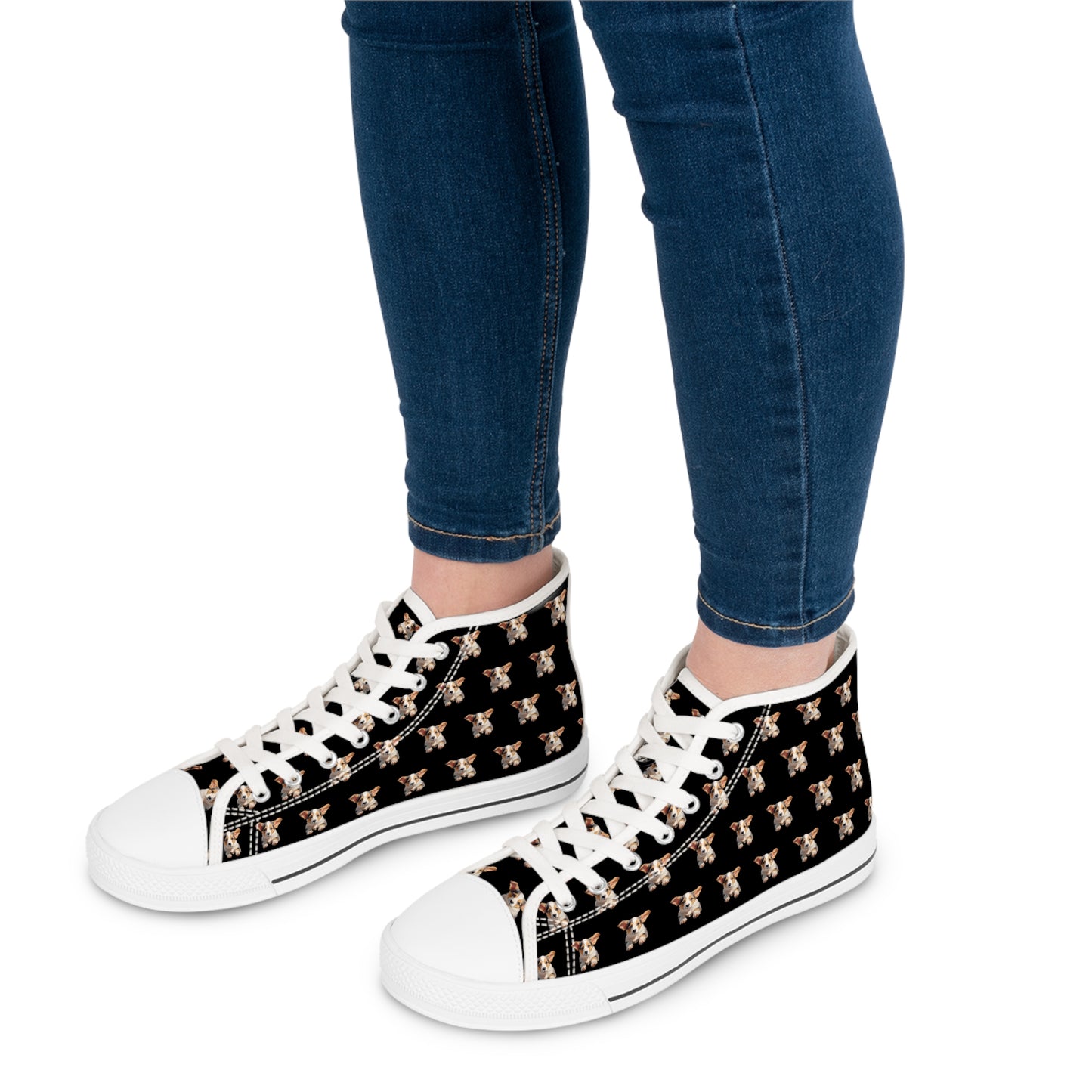 Puppy Corgi Portrait Mosaic Women's High Top Casual Black Canvas Sneakers