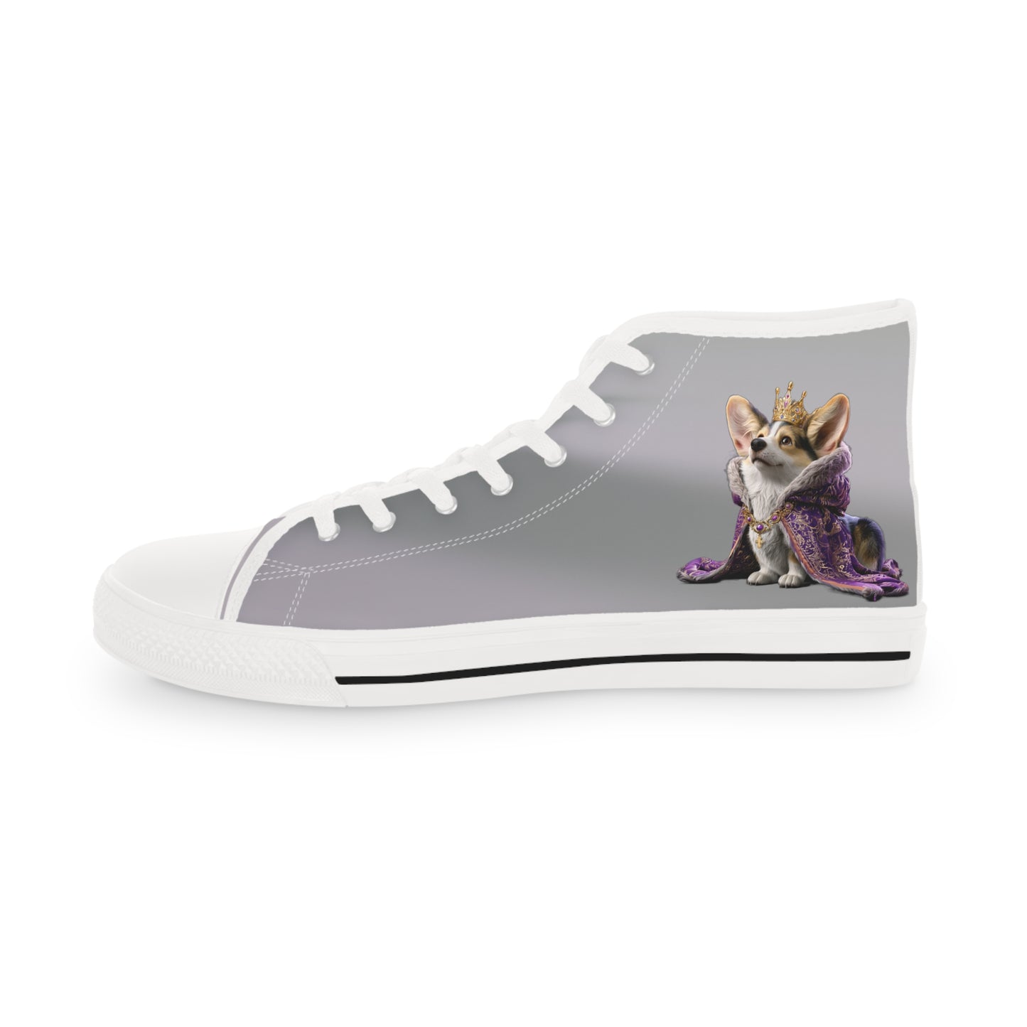 King Pup Cute Corgi Face Men's High Top Casual Gray Canvas Shoes