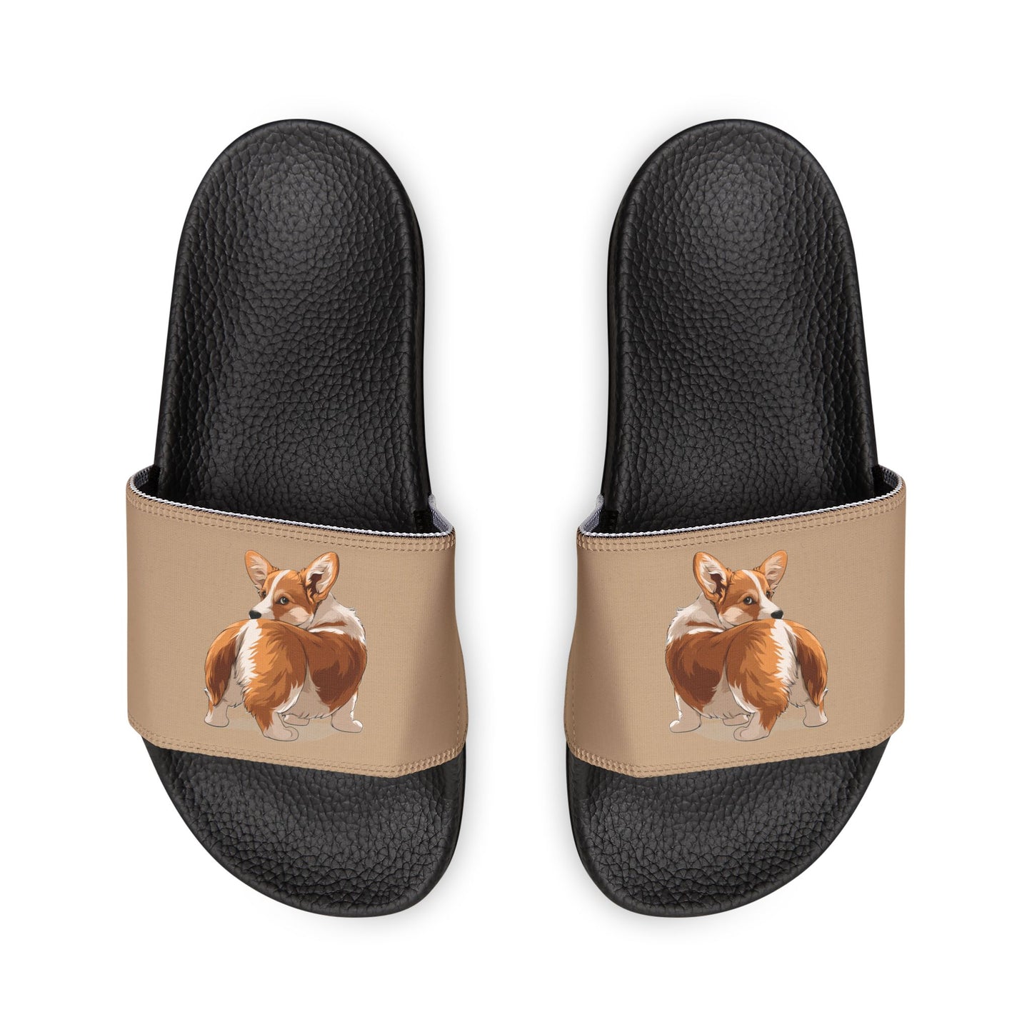 Butt What? Talk to the Butt Contemptuous Corgi Men's Tan Slide Sandals - Casual Pool & Beach Slides