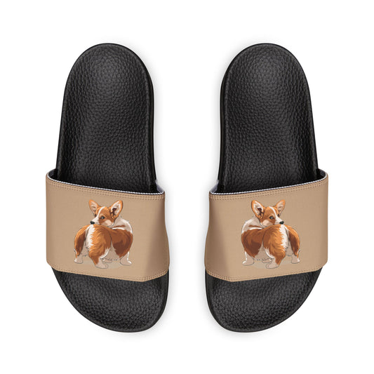 Butt What? Talk to the Butt Contemptuous Corgi Men's Tan Slide Sandals - Casual Pool & Beach Slides