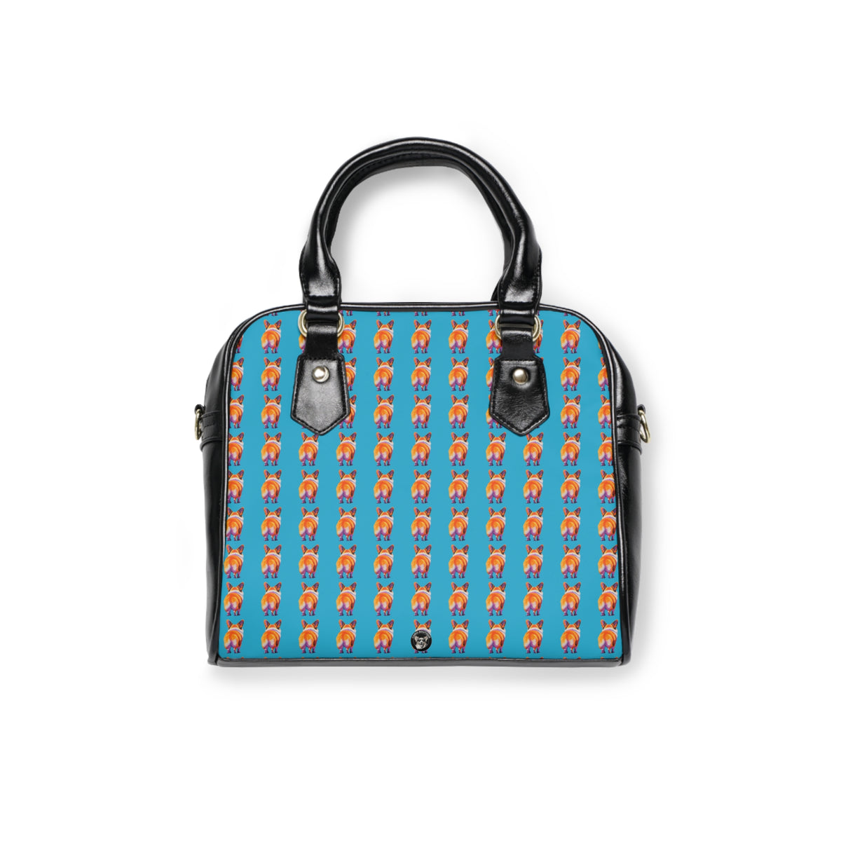 Corgi Butt Stripes Artistic Portrait Blue & Black Shoulder Handbag
