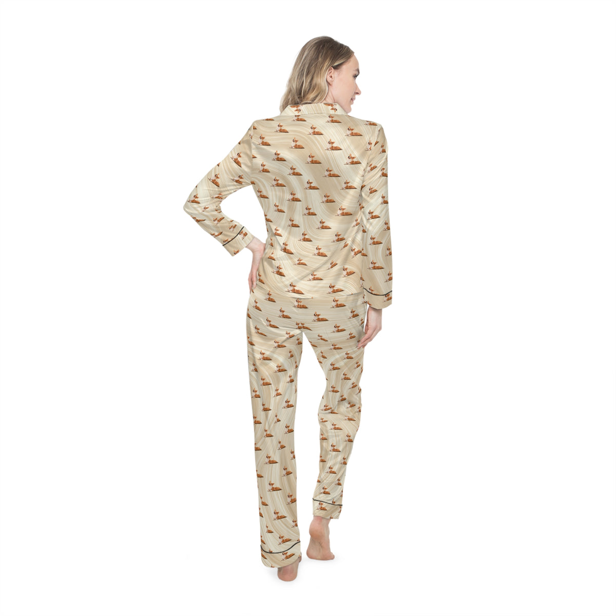 Giddy Sploot Silky Pajamas - Creamy Champagne Corgi Loungewear