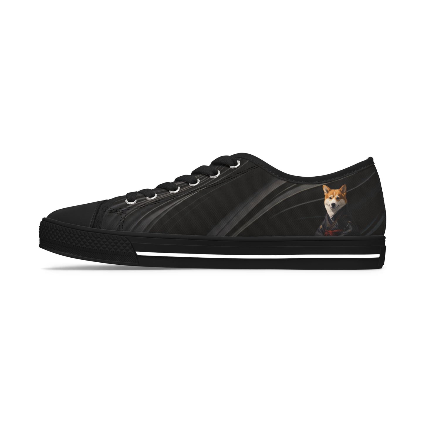 Samurai Corgi Black Swirl Women's Low-Top Casual Canvas Sneakers