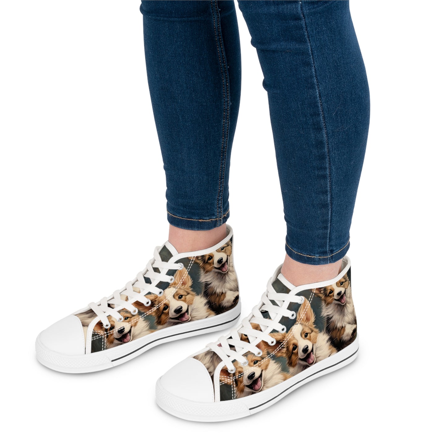 Corgi Pouncing Puppies Print Women's High Top Casual Canvas Sneakers