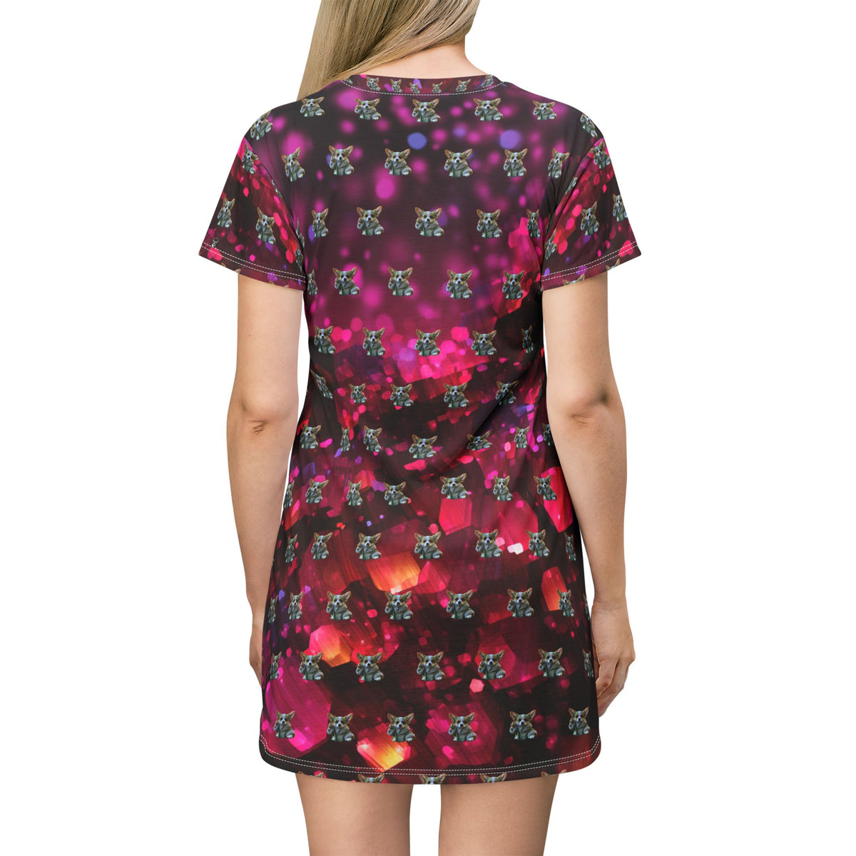 Baby Corgi Star Warrior - Black Red & Purple Galaxy Glitter T-Dress