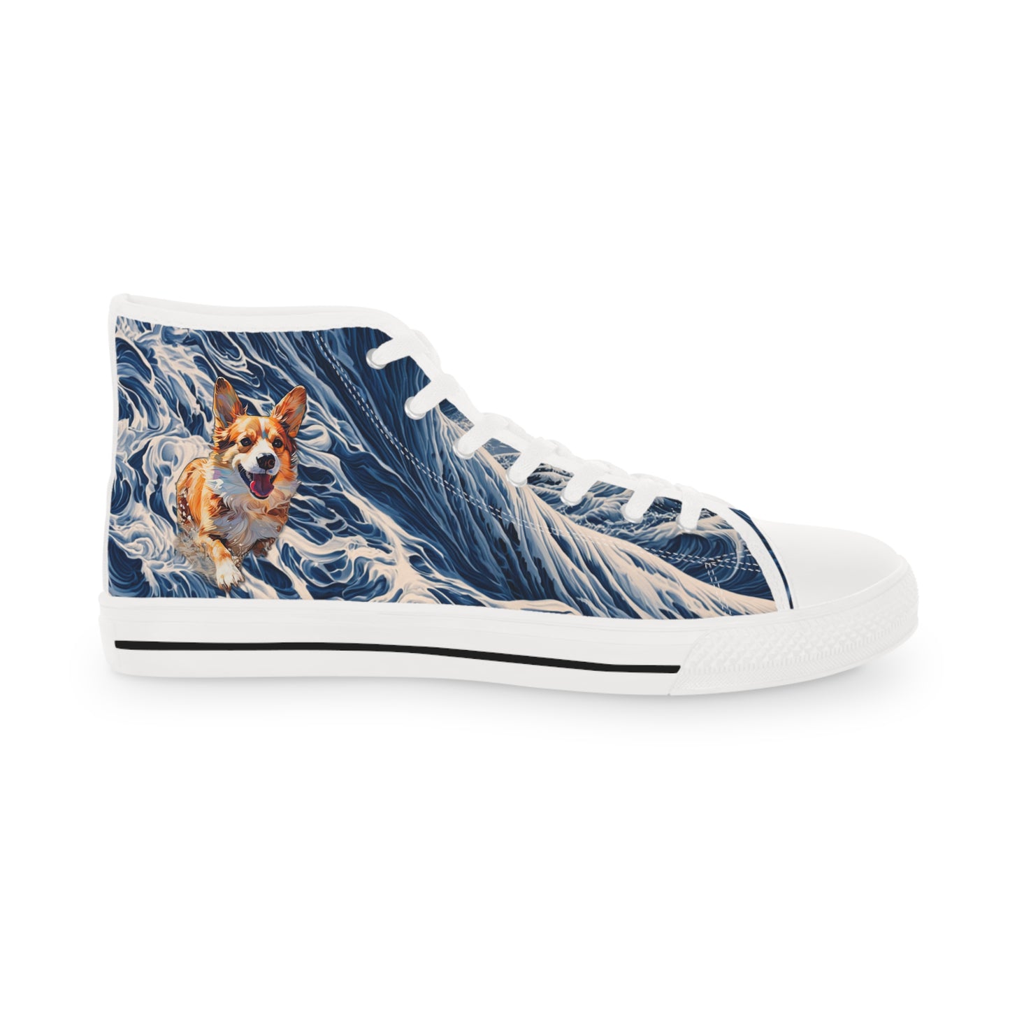Coastal Corgi Big Blue Ocean Wave Men's High Top Casual Canvas Sneakers