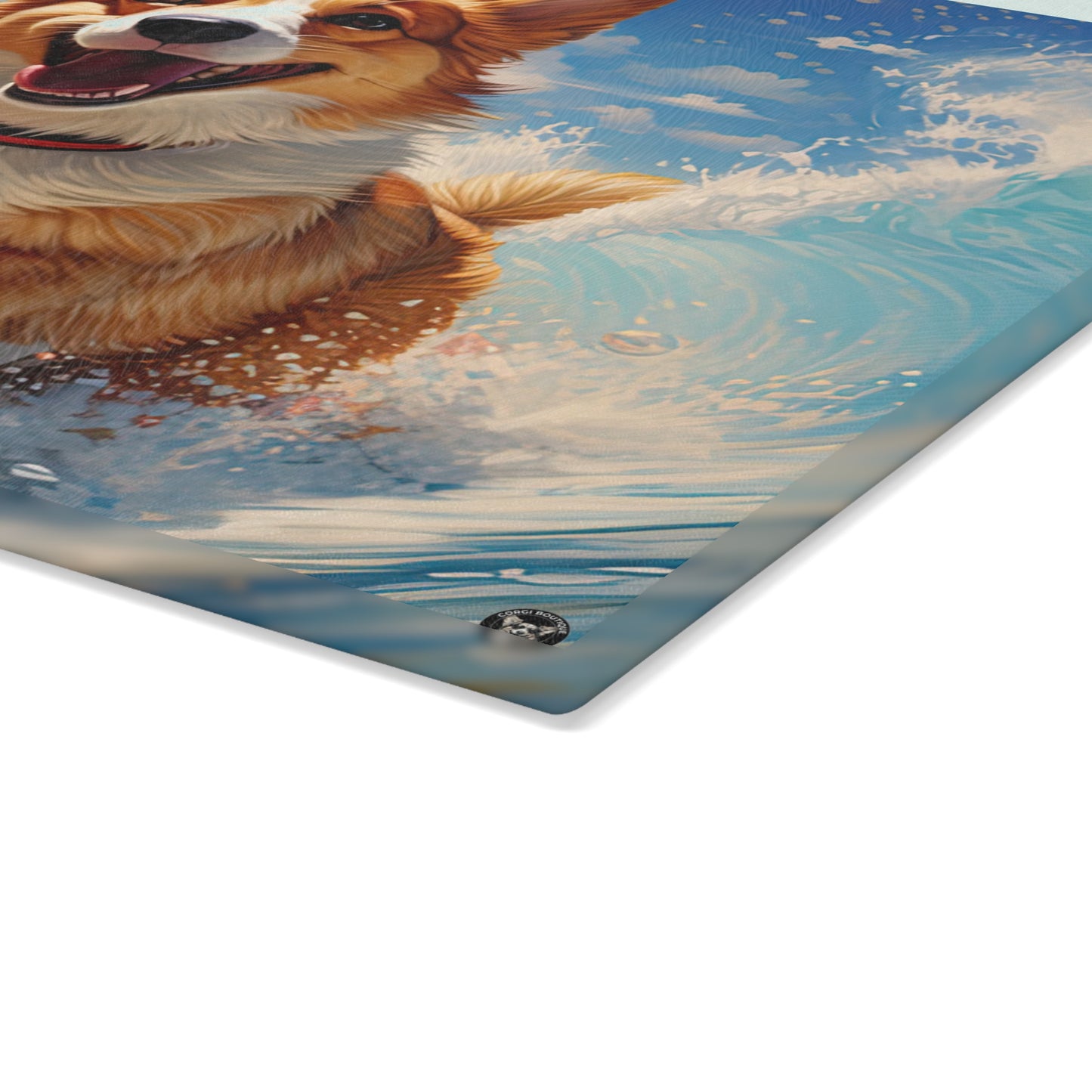 Cowabunga Corgi - Glass Cutting Board
