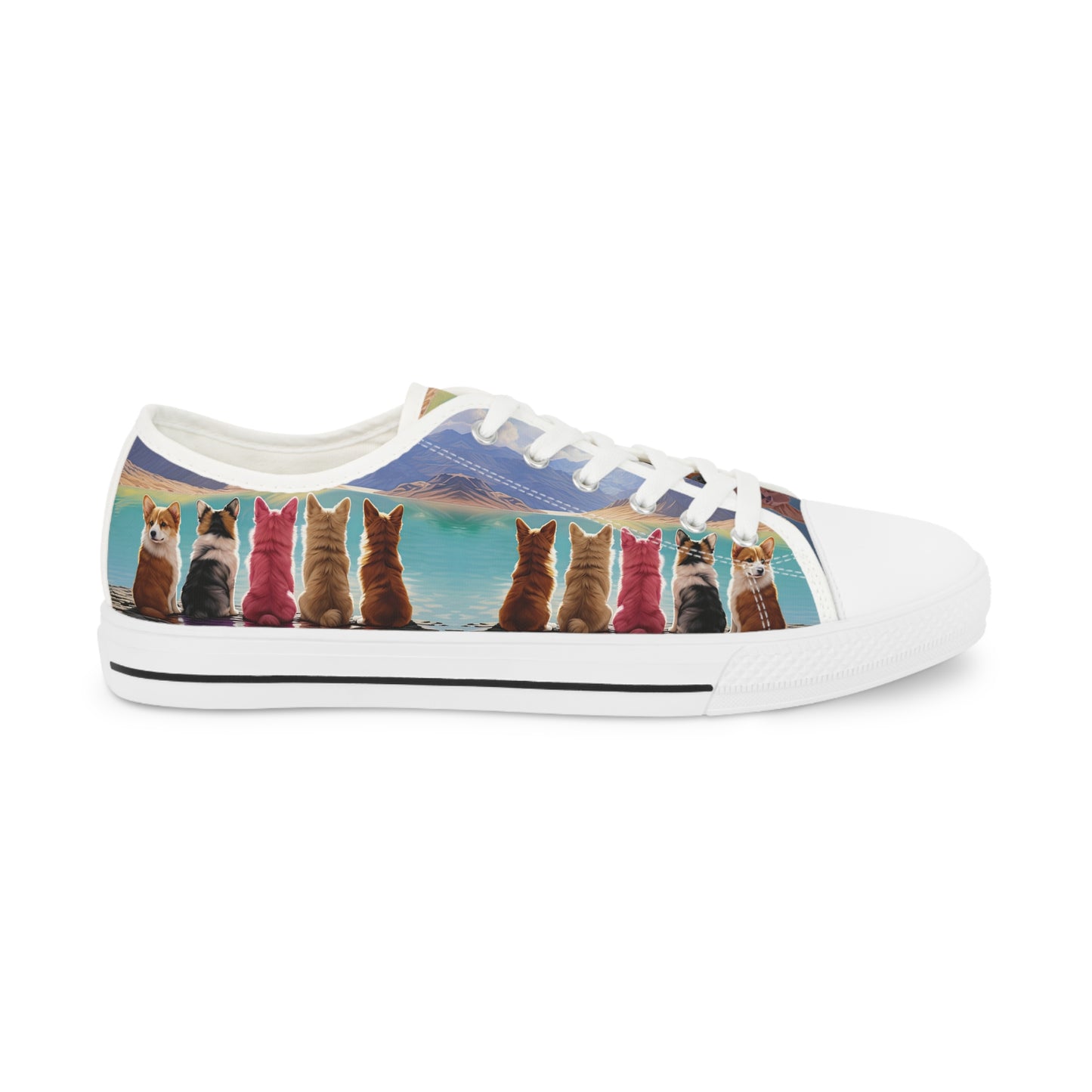 Corgi Lake Tranquil Portrait Men's Low Top Casual Canvas Sneakers