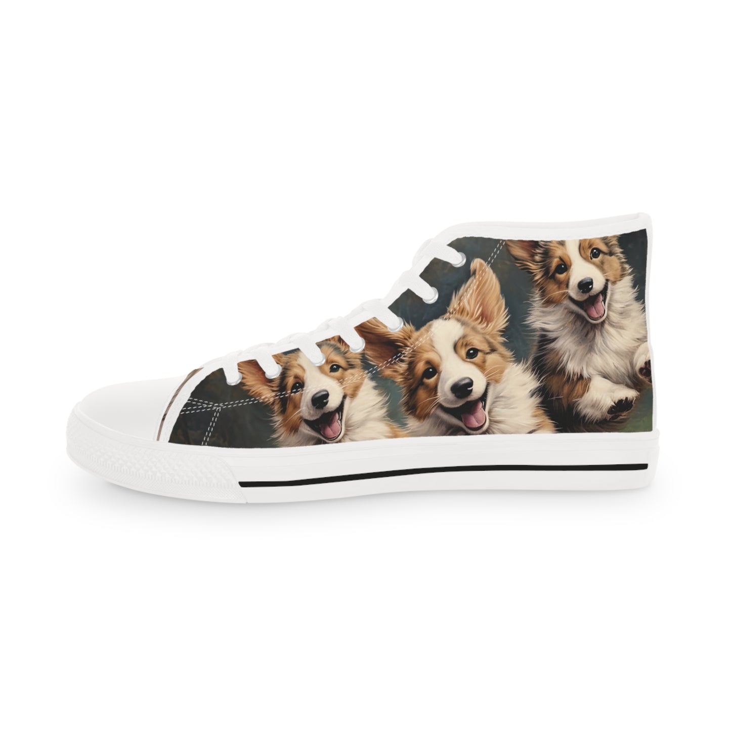 Corgi Puppies Pouncing Print Men's High Top Casual Canvas Sneakers