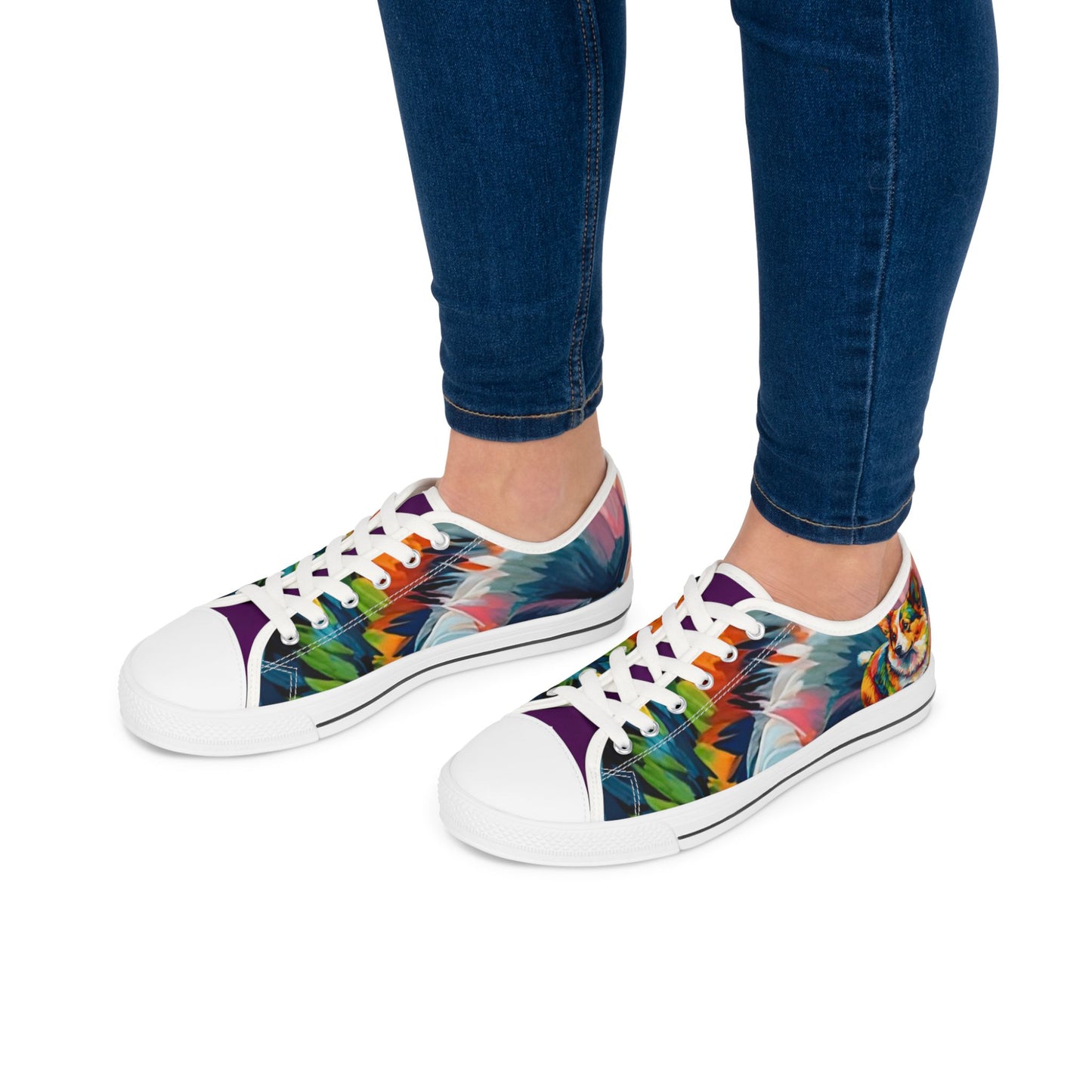 Scouter Corgi Artistic Abstract Colorful Women's Low Top Casual Canvas Sneakers
