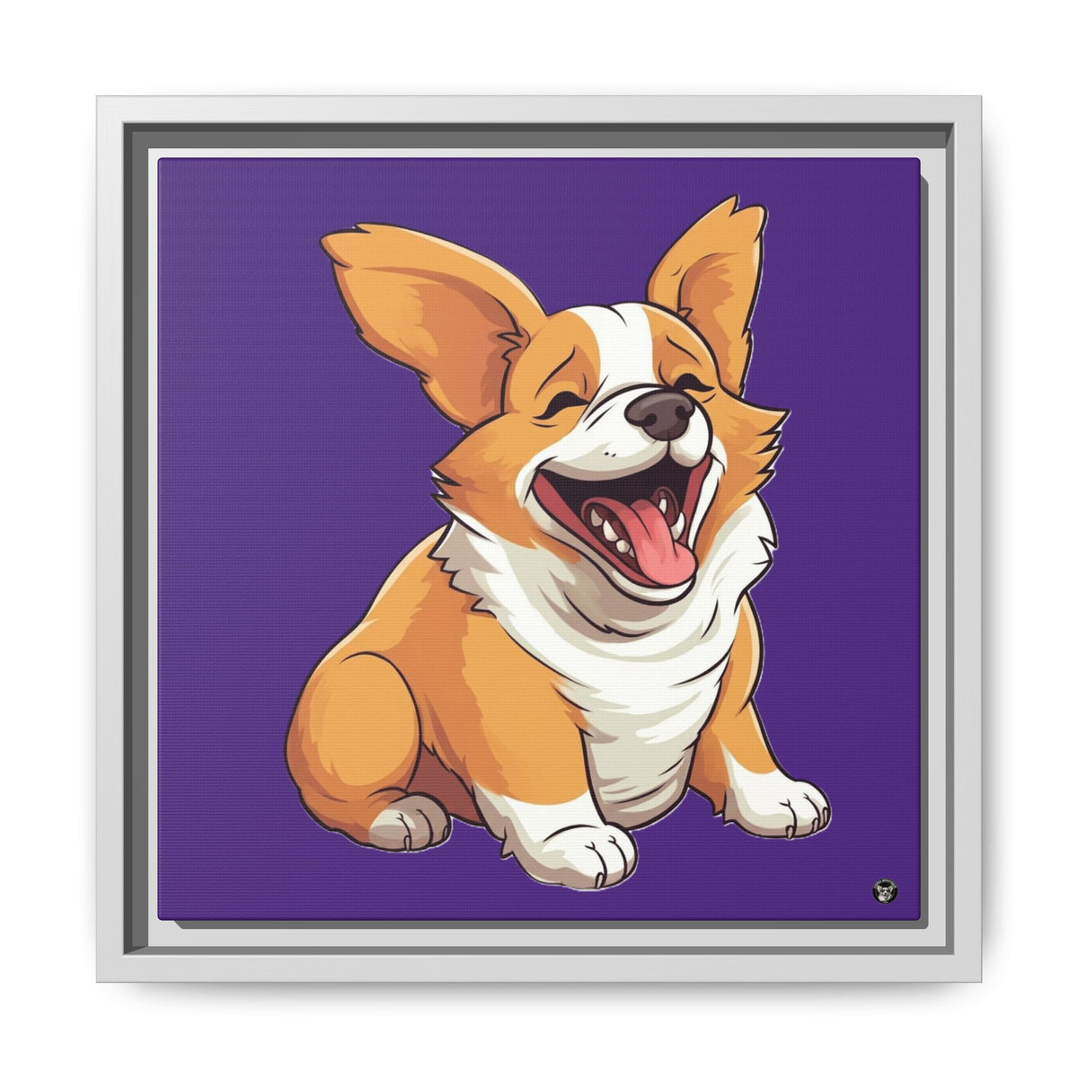 Jolly Jiggling Animated Corgi on Canvas - Exclusive Framed Print