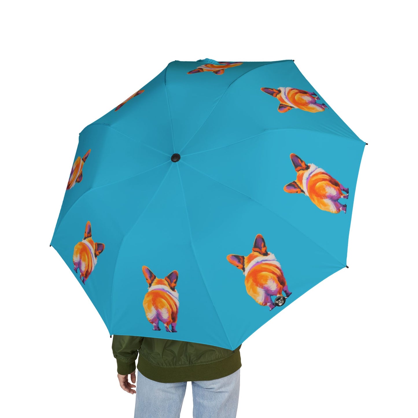 Corgi Butt Artistic Portrait Foldable Umbrella — Blue Rain Parasol