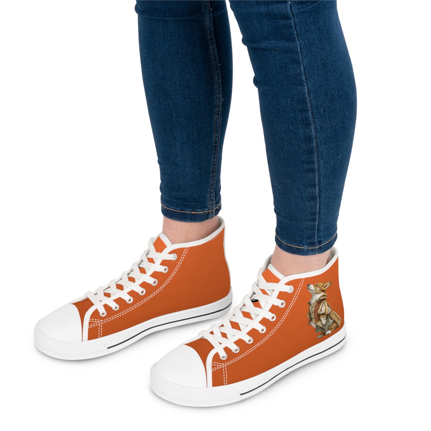 Prince Corgi Burnt Orange Women's High-Top Casual Canvas Sneakers with Royal Artwork